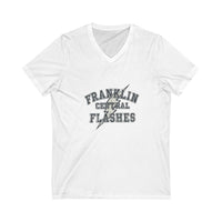 Franklin Central Flashes V-Neck Tee, Unisex Casual T-Shirt, School Spirit Wear, Lightning Design Shirt, Gift for Students, Team Apparel