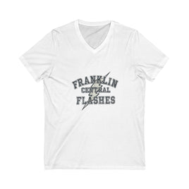 Franklin Central Flashes V-Neck Tee, Unisex Casual T-Shirt, School Spirit Wear, Lightning Design Shirt, Gift for Students, Team Apparel
