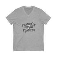 Franklin Central Flashes V-Neck Tee, Unisex Casual T-Shirt, School Spirit Wear, Lightning Design Shirt, Gift for Students, Team Apparel