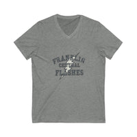 Franklin Central Flashes V-Neck Tee, Unisex Casual T-Shirt, School Spirit Wear, Lightning Design Shirt, Gift for Students, Team Apparel
