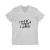 Franklin Central Flashes V-Neck Tee, Unisex Casual T-Shirt, School Spirit Wear, Lightning Design Shirt, Gift for Students, Team Apparel